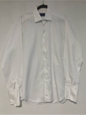 David Donahue Mens White Cotton Dress Shirt French Cuff  Horizontal Rib 17 34/35